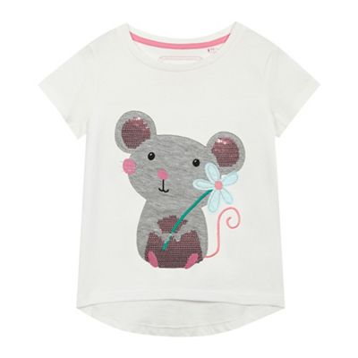 Girls' white sequinned mouse applique t-shirt